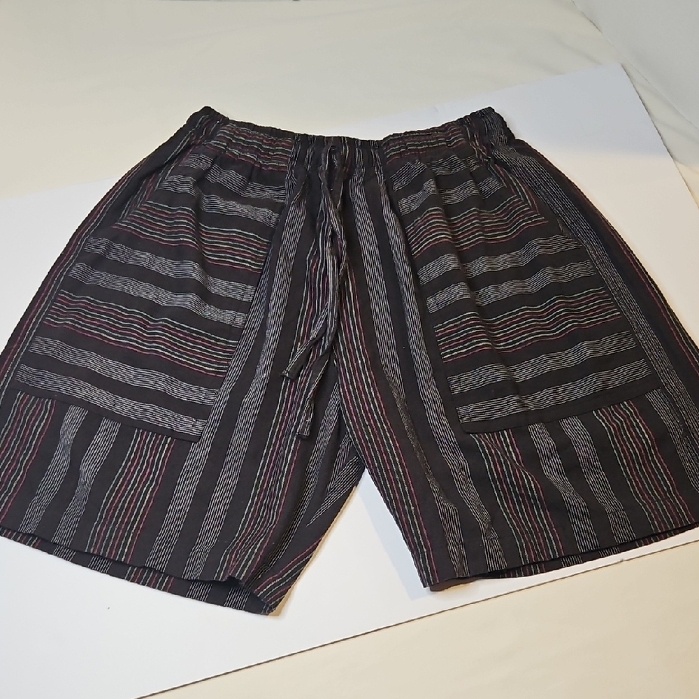 Earthbound Trading 100% Cotton Striped Shorts Medium Black Pink Blue White